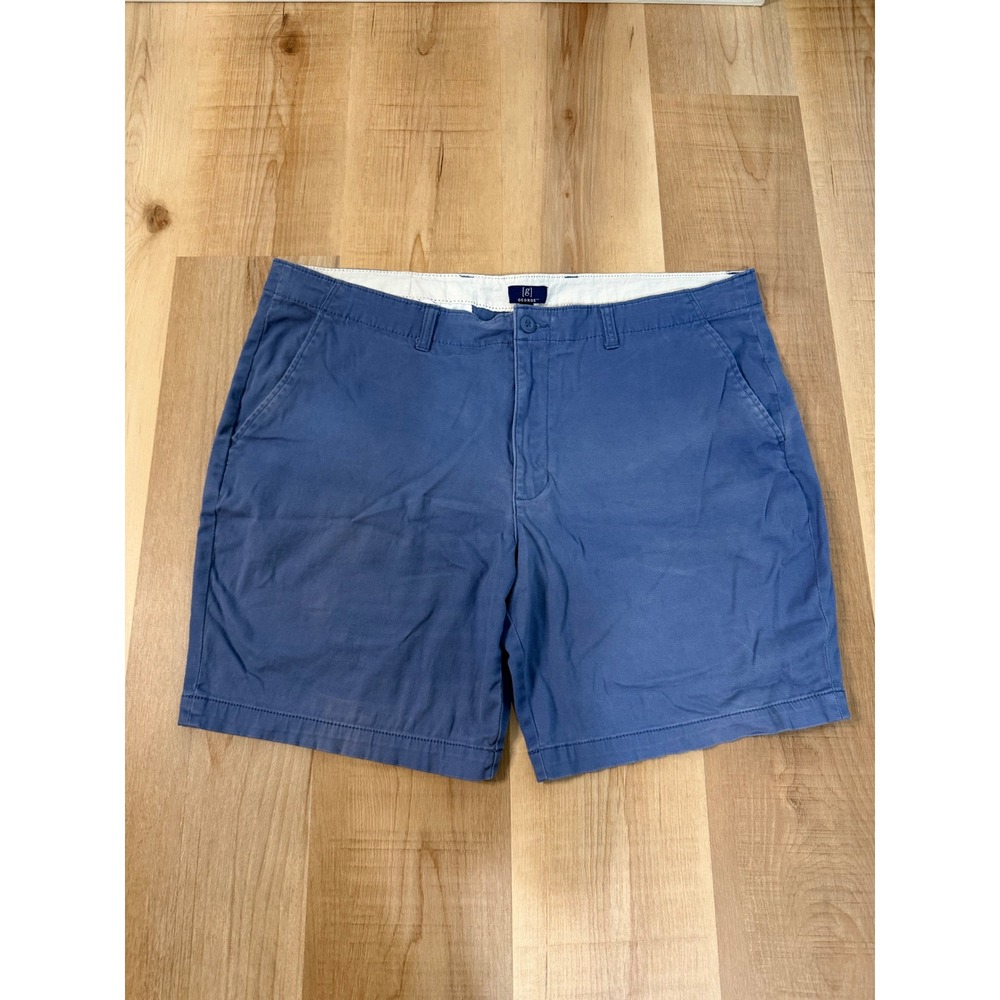 George Men's Chino Shorts Blue Size 40 Cotton Stretch Flat Front Casual Shorts